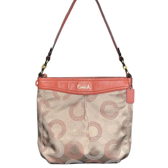 Coach Ashley Dotted Op Art Hippie Khaki & Tearose Jacquard Shoulder Bag F20088 - Picture 1 of 9